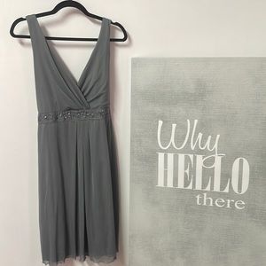 2X Grey babydoll dress with sequins and tie back